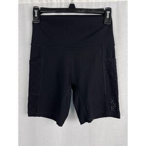 Aerie Move Pocket Biker Shorts Athletic Workout Laser Cut Black Running Gym Yoga